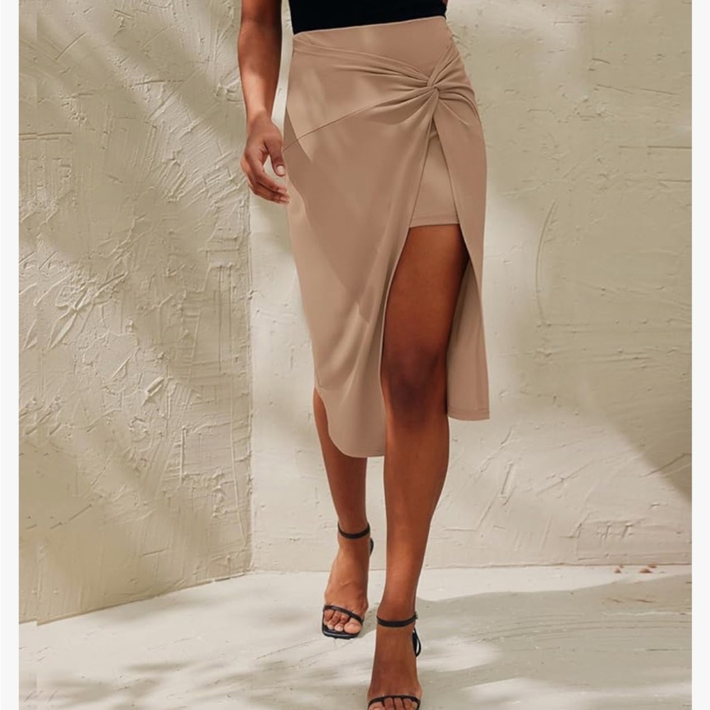 Camel tan asymmetrical skirt
